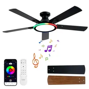 BAYSQUIRREL 52in Black Flush Mount Ceiling Fan RGB Low Profile with Remote & APP Control 3CCT Dimmable Lighting for Indoor & Outdoor Use, Feb Faves,Excellent Gifts for Valentine's Day