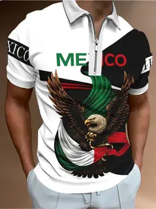 Men's short-sleeved polo shirt | A fashionable summer T-shirt with Mexican elements' print and a collar design, suitable as a casual sporty top for young people