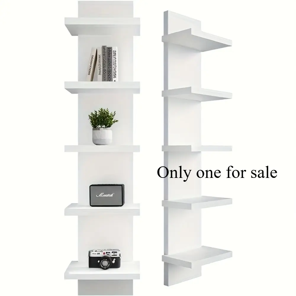 5-Tier White Floating Storage Shelf, Bookshelf, Durable Heavy-Duty Wooden Structure, Easy to Clean, Ideal for Storing Books, Decorations, Suitable for Living Rooms, Bedrooms and Entryways, Multi-Room Use with Minimalist Design Wall Mounted Shelf