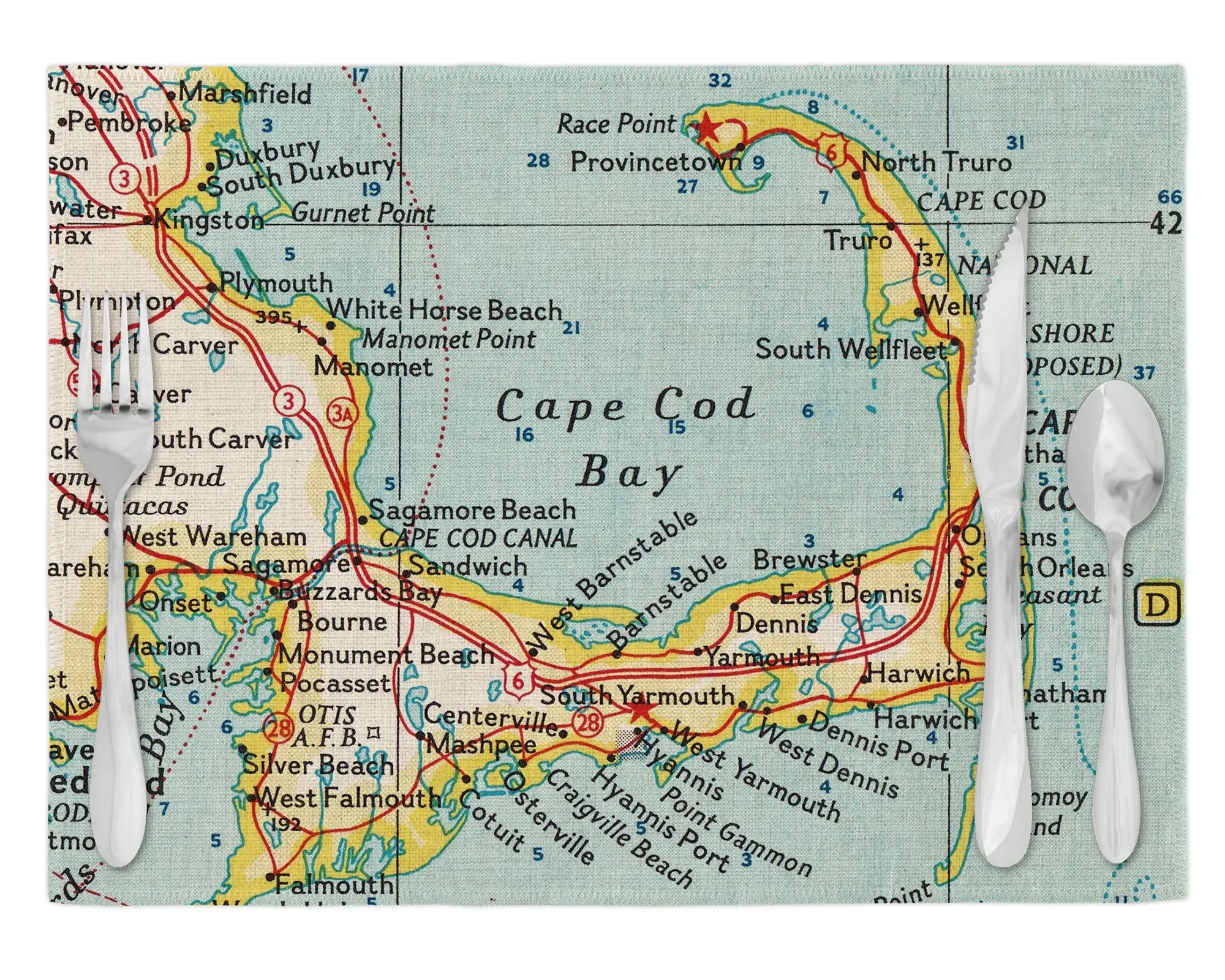 Cape Cod Vintage Map Placemats – Set of 4 Coastal Table Setting