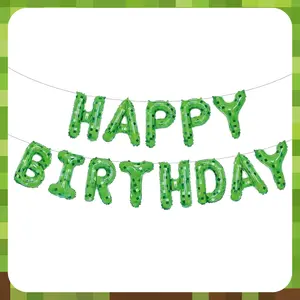 Green Pixel Miner-Themed Birthday Party Set 16-Inch Letter Balloons & Inflatable Decor for All Ages