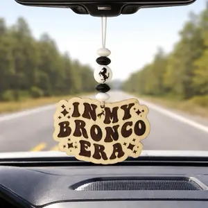 Bronco Era Rearview Mirror Charm - Decorative Car Accessory with "In My Bronco Era" Text and Horse Design