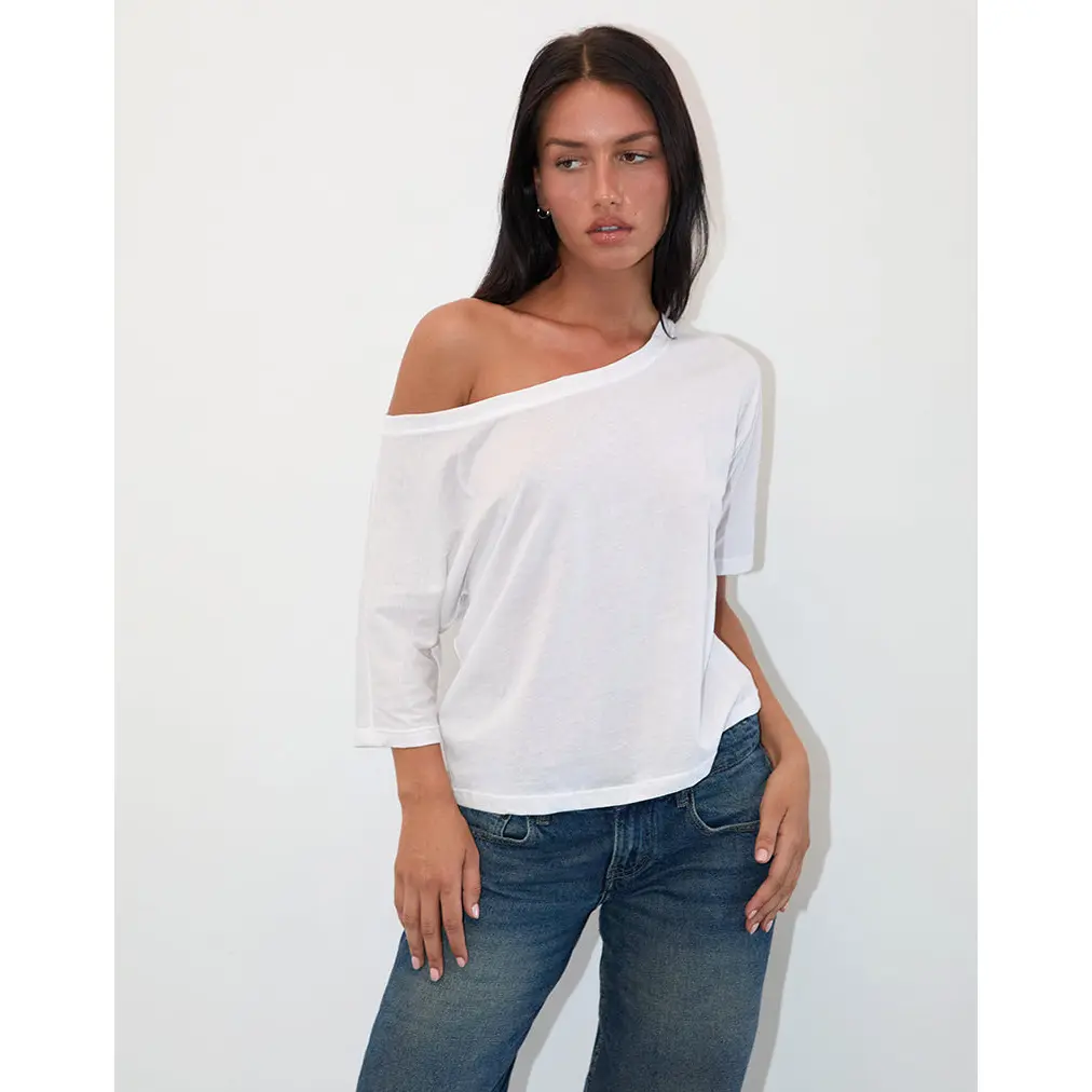 MOTEL Daman Off Shoulder Basic Jersey Top in White