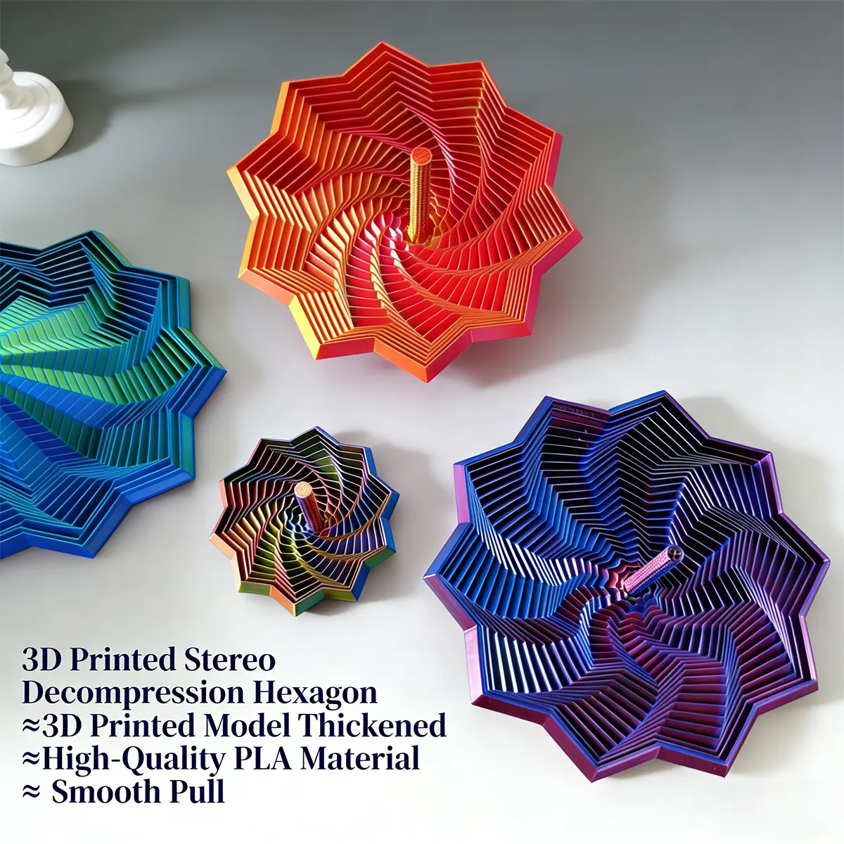 3D Printed Hexagon Star Fidget Toy with Handle - Unisex Stress Relief Accessory, Fractal Hexa Design, Engaging Visual Appeal, Dual Sensory Experience (Sight & Sound), Relaxation Stick Solution, Easter Gift, Decompression Toy