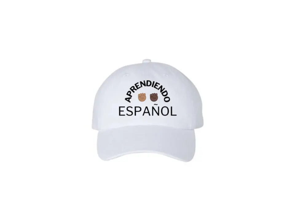 Adjustable Learning Spanish Hat White with Fists - Created by Blacklingual