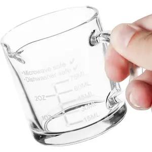 Etched Scale Espresso cup with Handle, Thickened Bottom and Wall, Double V-Shaped Spout,2.5OZ Milk Frothing Pitcher,75ML Milk Cup with Handle, Espresso Accessory(Pack of 2)