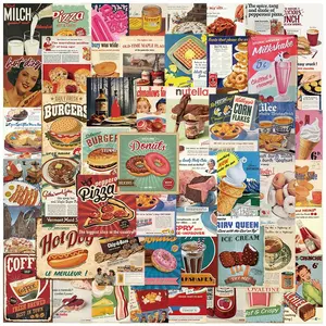 Vintage Food Pattern Sticker, 50pcs/set Waterproof Self Adhesive DIY Sticker, Decor Sticker for Gift Greeting Card Water Bottle Laptop Phone Sticker Packs