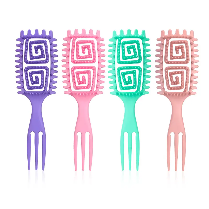 3-Pronged Spiral Maze Hair Brush - Strand-Separating, Curl-Defining, Tangle-Reducing Tool with Lightweight Ergonomic Grip Handle for Salon & Home Use, Fits Straight, Wavy, Thick, Curly Hair for Adults