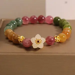 [LuckyVibes Studio] 17cm Tourmaline Irregular Chips Beads Stretch Bracelet, Auspicious Wealth Amulet for Women, Elastic Rope Jewelry for Christmas Valentines Gifts (Wife Daughter) with Calmness and Harmony Benefits