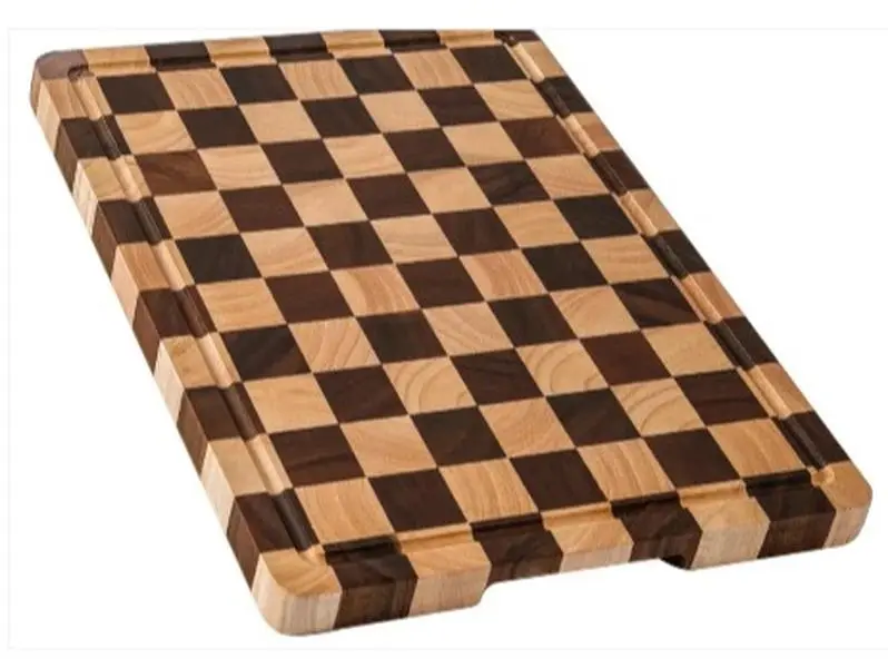 Large Size Walnut-Oak End Grain Wooden Chopping Board, 16"x11" Rectangular Kitchen Chopping Tray with Juice Grooves and Grip Handle