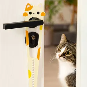 1 Adjustable cat-proof door stop - Cute cat-designed durable plastic wall-mounted pet safety barrier, 3 colors (gray/white/yellow), suitable for home and office use, fun animal decoration, polished surface, pet-friendly, Kitten