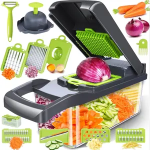 Vegetable Chopper, Multifunctional 16 in 1 Food Chopper, Vegetable Fruit Cutter, Modern Green Kitchen Accessories Vegetable Slicer Dicer Cutter, Veggie Chopper with Container, Carrot and Garlic Chopper, Kitchen Gadgets, Vegetable Cutting Slicer