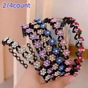 Rhinestone Flower Decor Hair Hoop, 2/4pcs Non-slip Teeth Design Hair Hoops for Women & Girls, Hair Styling Tools, Zigzag Headband, Sparkling Flower Headbands, Bling Hair Headband