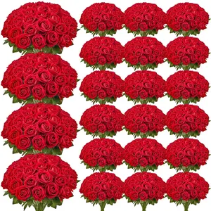 500 Pcs Red Roses Artificial Flowers Realistic Bouquet For Xmas Home Decor, Lifelike Silk Rose Arrangements, Versatile Centerpieces For Weddings, Parties, And Holiday Decorating, Durable Long-Lasting Home Or Event Decor