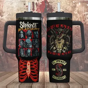Slipknot 40oz Insulated Tumbler with Handle – Stainless Steel Travel Mug for Nu Metal Fans, Rock Band Gift, Retro Heavy Metal Drinkware