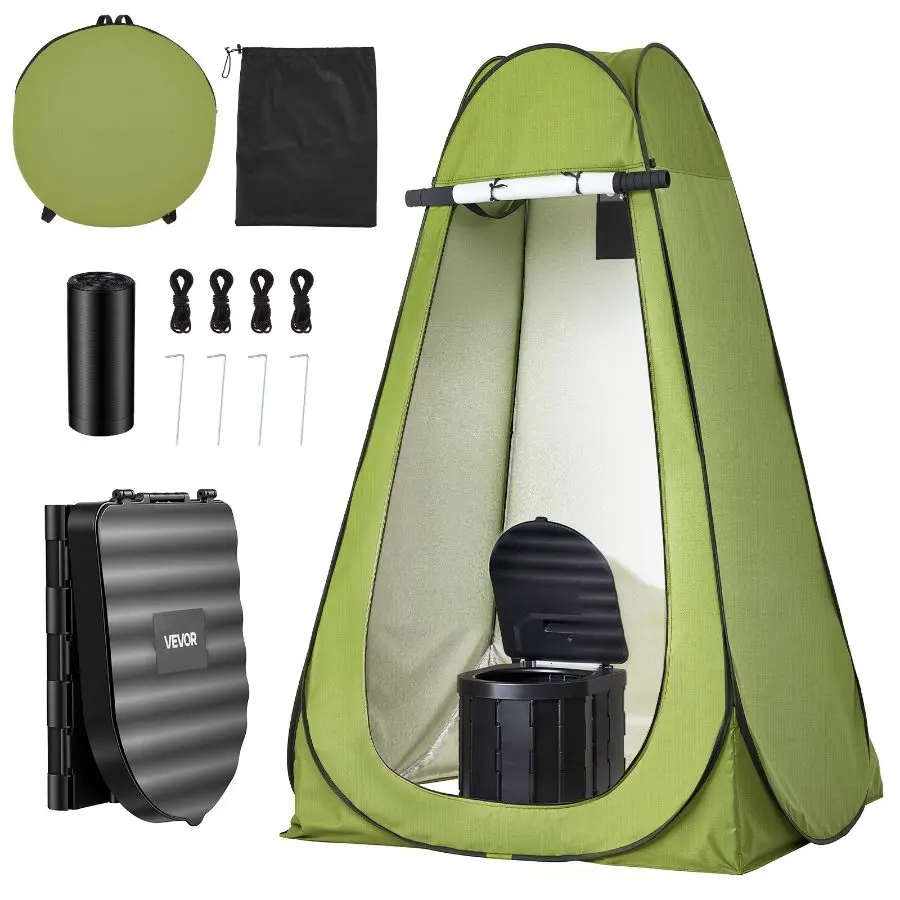 VEVOR Foldable Portable Toilet Kit, 330 lbs Load Capacity, Quick-Setup Camping Potty with Pop-Up Privacy Tent, Carry Bag & Trash Bags, for Adults, RV Travel & Camping