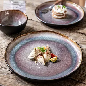 Vintage Luxury Ceramic Plates, 8.5/10.5 Inch Irregular Design, Spotted Glaze, Perfect for Formal Dining & Home Decor Gift