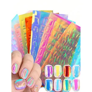 11 Sheets 3D Aurora Foil Laser Nail Stickers, Summer Glass Paper Nail Stickers Iridescent Glass Paper Nail Design Stickers Holographic Film Nail Decorations Suitable for Women and Girls DIY at Home