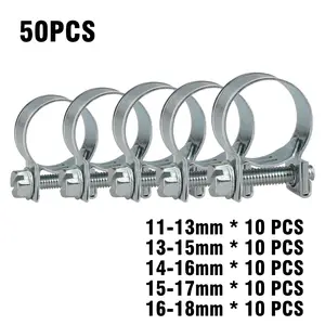 50PCS Mini Zinc-Plated Hose Clamps (5 Sizes: 11-18mm) – Durable Adjustable Fuel Injection Style Pipe Clips for Automotive, Plumbing & Industrial Use