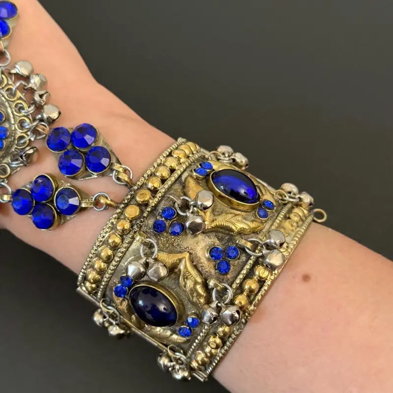 Afghani Bracelet with Blue Gems and Intricate Design High-Quality Afghan Jewelry