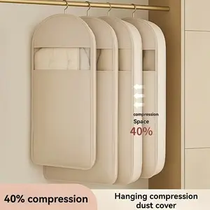 Down Jacket Compression Household Dust Cover, Transparent Window Hanging Clothes Bag with Self-Press Zipper, 40% Compression, for Bedroom Home Dorm