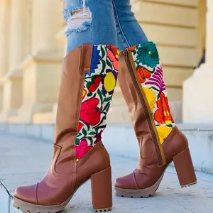 Bota alta bordada - Beautiful Embroidered Boot - Handmade in Mexico, Floral Design, Casual & Formal, Mexican boot  Women bota artesanal