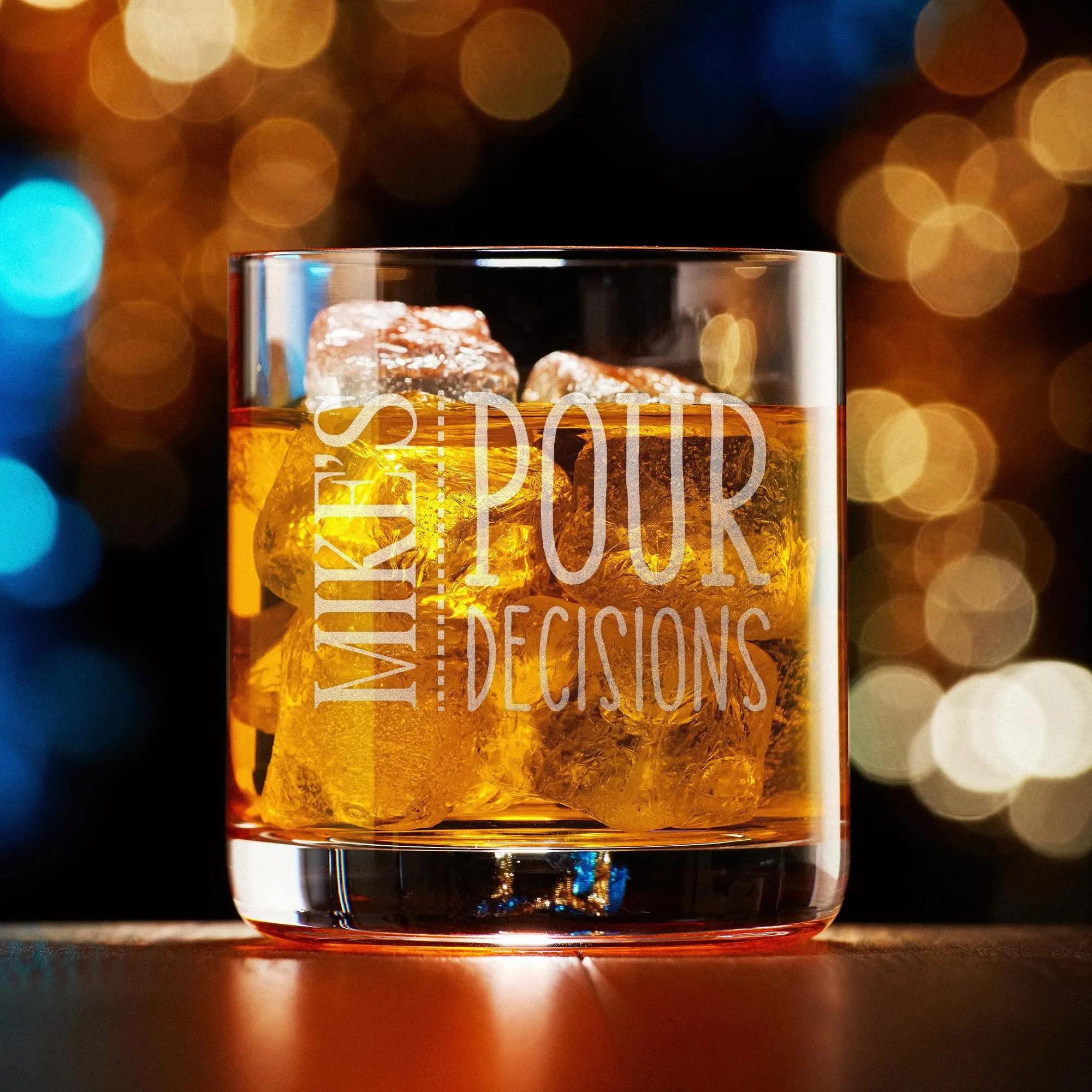 Personalized Whiskey Glass | Pour Decisions Design | Custom Engraved Rocks Glass