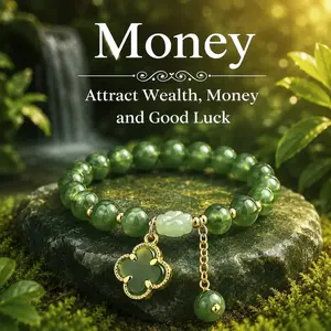 Money Luck Green Aventurine Four-Leaf Clover Bracelet – Wealth & Prosperity Charm for Good Fortune