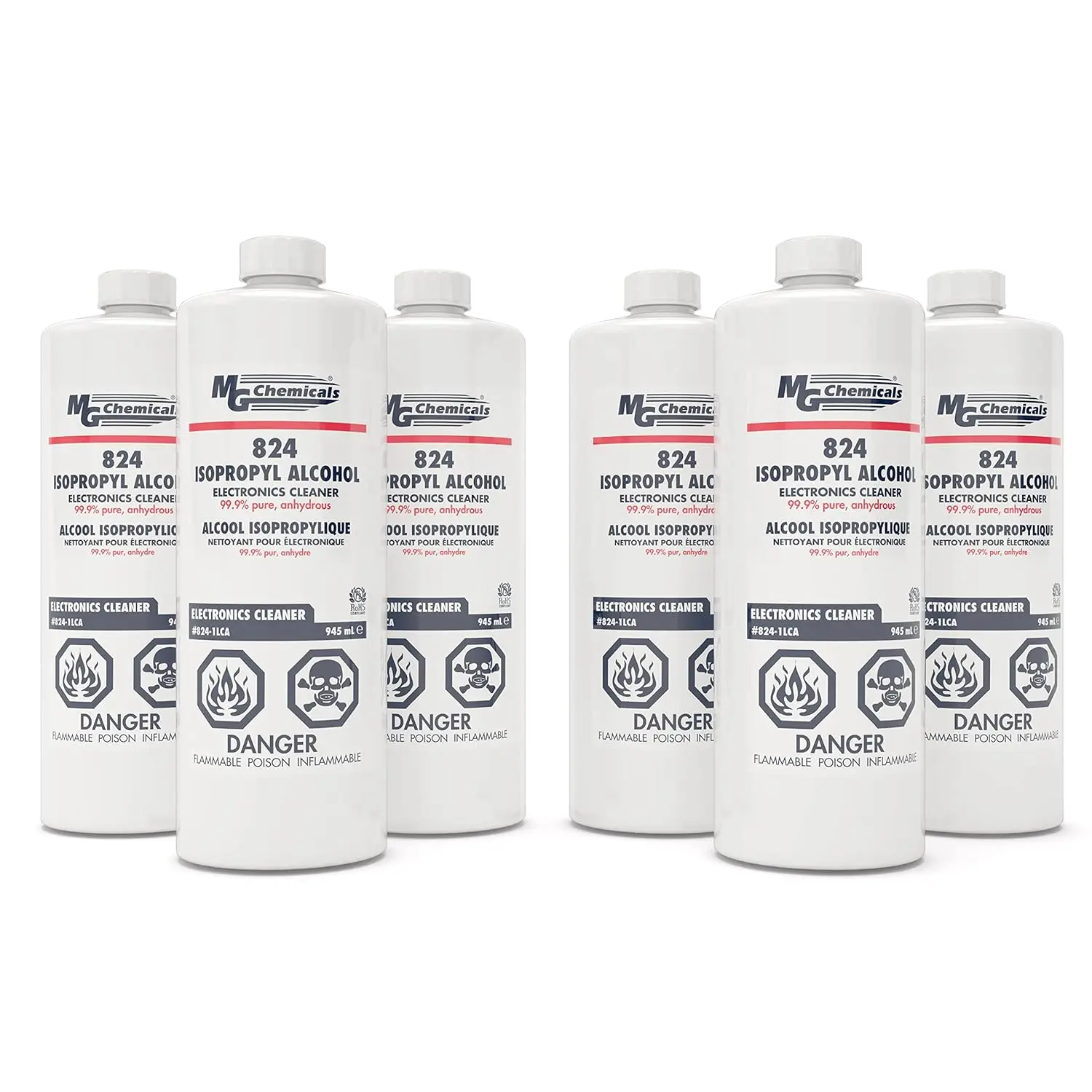 MG Chemicals Isopropyl Alcohol Electronics Cleaner, 945 mL Liquid Bottle (Case pack of 6 bottles) (824-1LX6)