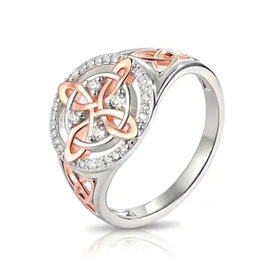Rose Gold Plated Witches Knot Ring, Anillo Nudo de Bruja Original Celtic Knot Jewelry, Cubic Zirconia Decorated Witch’s Knot Ring, Witchtok Witch Jewelry Pagan Jewelry for Devotion and Protection Valentine’s Day gift