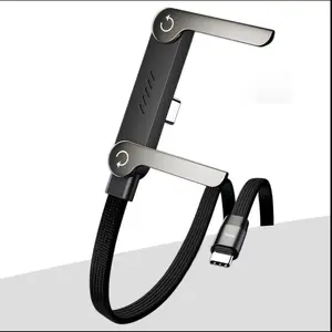 Outdoor mobile portable indoor travel tool 240W fast charging data cable | Woven material, foldable stand, black - Dual-purpose fast charging cable for phone charging and desktop video viewing, Type-C to Type-C, USB-C interface type