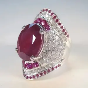 Elegant White Gold Plated Ring with Ruby Gemstone Wide Band Design for Women European American Style Perfect for Weddings and Casual Wear anillo darry hyrox brandy pink engagement cuff gnarly katseye black onyx upholstery  high fashion jewelry gift