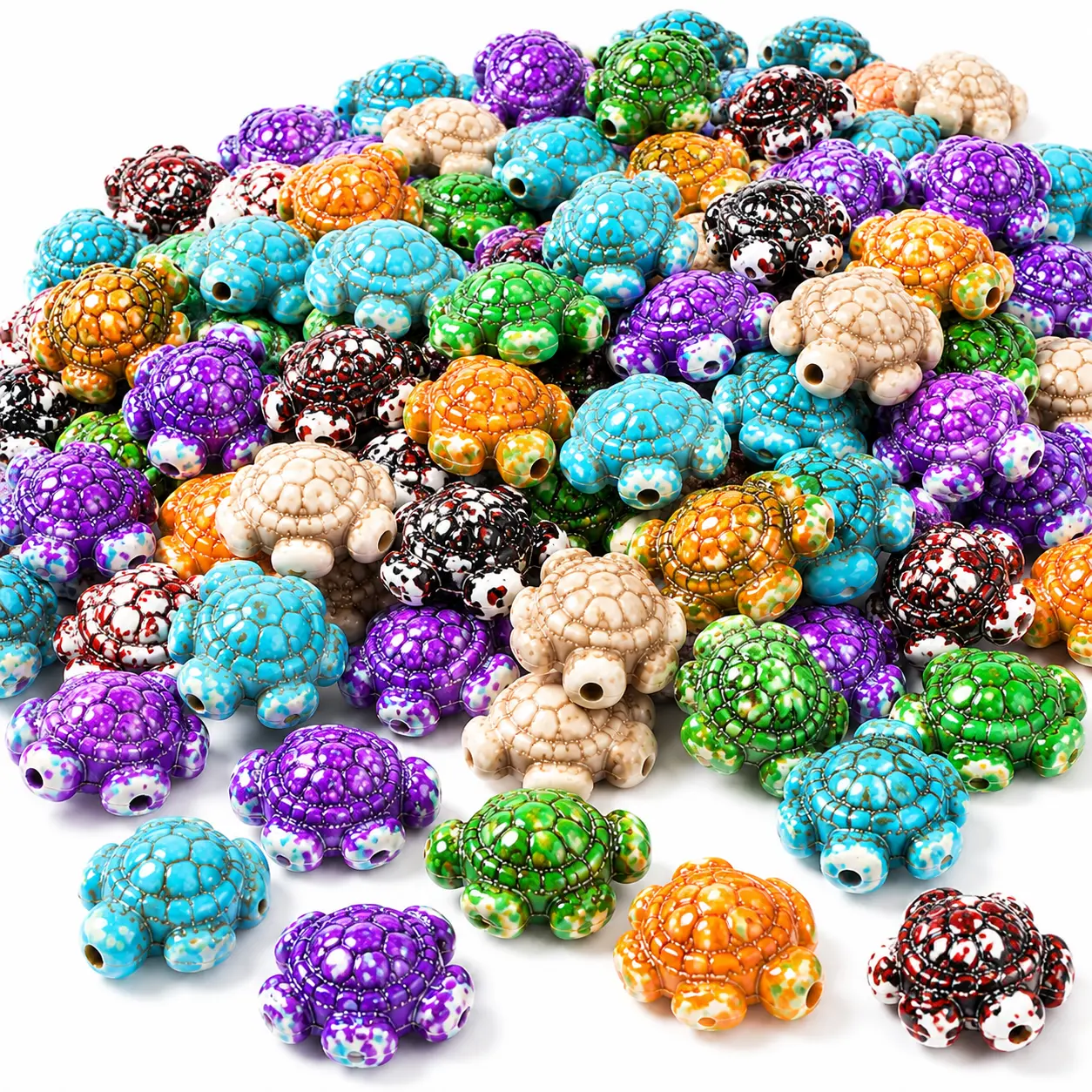 100Pcs Mixed Color Sea Turtle Beads, 15x18mm Turquoise-Style Stone-Look Animal Beads for DIY Bracelets, Necklaces, Keychains and Ocean Theme Jewelry Making handmade craft supply