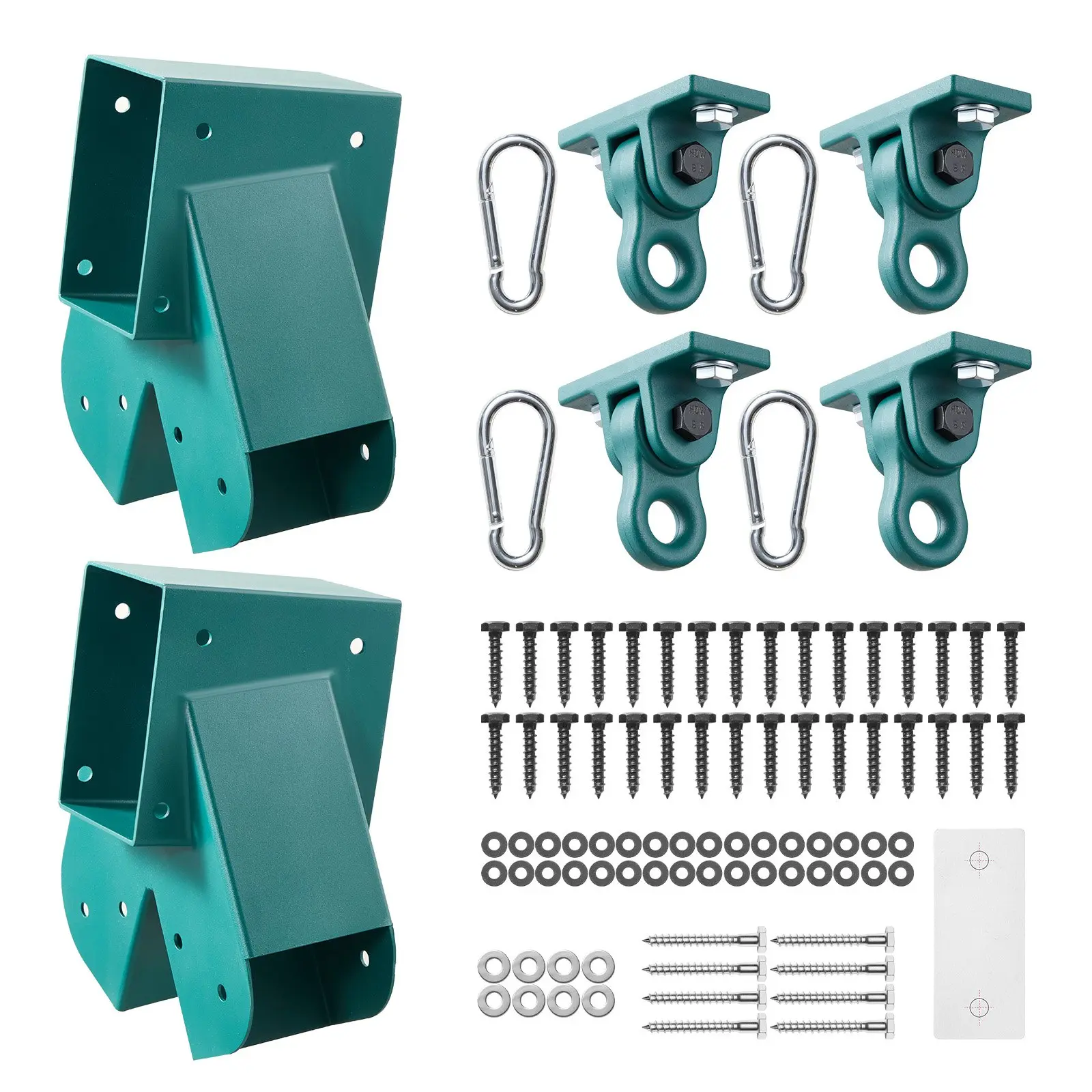 VEVOR Swing Set Brackets, Heavy-Duty A-frame Set Hardware, with 2 A-Frame Swing Brackets & 4 Hangers, Sturdy for Playground Backyard Park Equipment Mounting Parts Outdoor, Hardware Included, Green