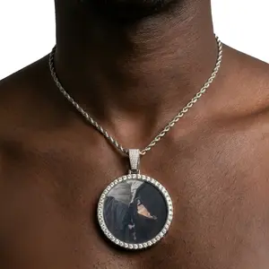 [ICE HUE] 18K Gold Vacuum Plated Copper Pendant Necklace with 5A+ Sri Lanka Zircon, Personalized DIY Custom Memory Round Colorful Photo Design, Chain Link, Adjustable, Exquisite Jewelry Gift, Streetwear Statement Jewelry, Trendy Charm Necklaces for Women,
