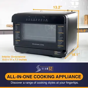 Baumann Living Stream 52 Multifunction Air Fryer Steam Oven Convection Countertop All-in-One Appliance.