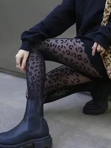Leopard Print Stockings, Vintage Versatile, Sexy Transparent Silk Socks, Womenswear, 1 Pair, All Seasons, No Ca Prop 65 Re