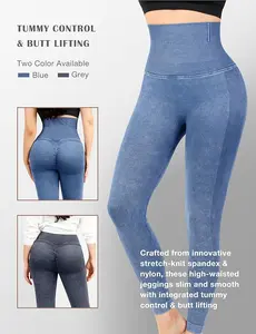 Feelingirl Tummy Control Pants Butt Lifting Jegging High Waisted Jean Look Denim Leggings Thick Fake Jean
