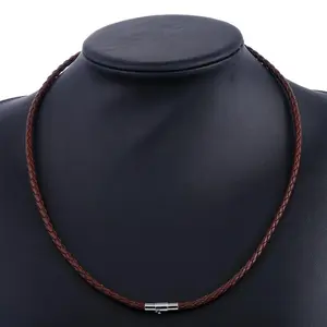 Brown and Black Braided Leather Choker Necklace – Men's Stainless Steel Clasp Design