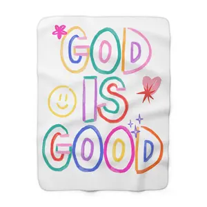 Sherpa Blanket with Colorful "God Is Good" Lettering, Faith Christian Throw, Christian Print & Religious Print Options, Christian Print Blankets, Religious Print Blankets
