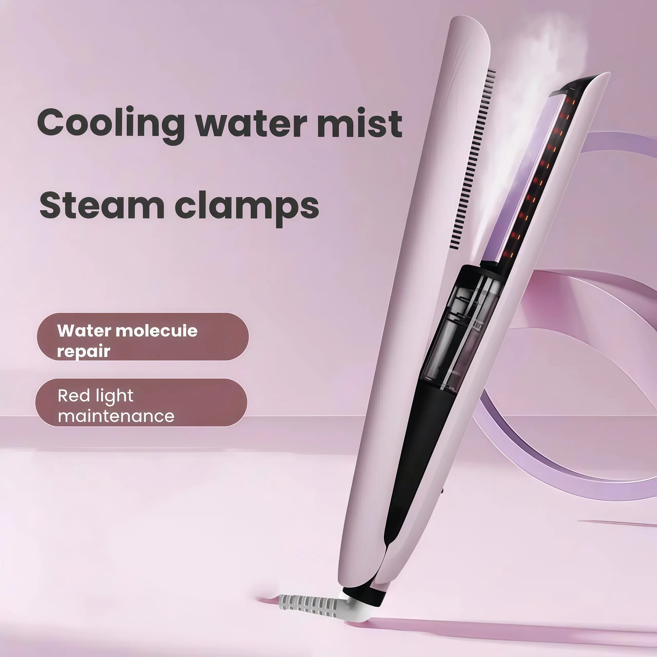 Cold Mist Hair Straightener, Flat Iron with Built-in Comb Teeth, Negative Ion & Red Light, Plug-in Styling Tool for All Hair Types