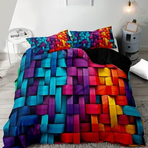 Colorful Geometric Pattern Bedding Set, Decorative Bedding Set, 2/3 Counts Including 1 Count Duvet Cover & 1/2 Counts Pillowcase, Soft Comfortable Bedding Set for Home Bedroom