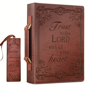 1pc PU Leather Bible Cover with Handle, Embossed "Trust in the Lord" Design, Protective Church Bag for Men and Women, Ideal Gift for Parents and Friends - Winter Collection