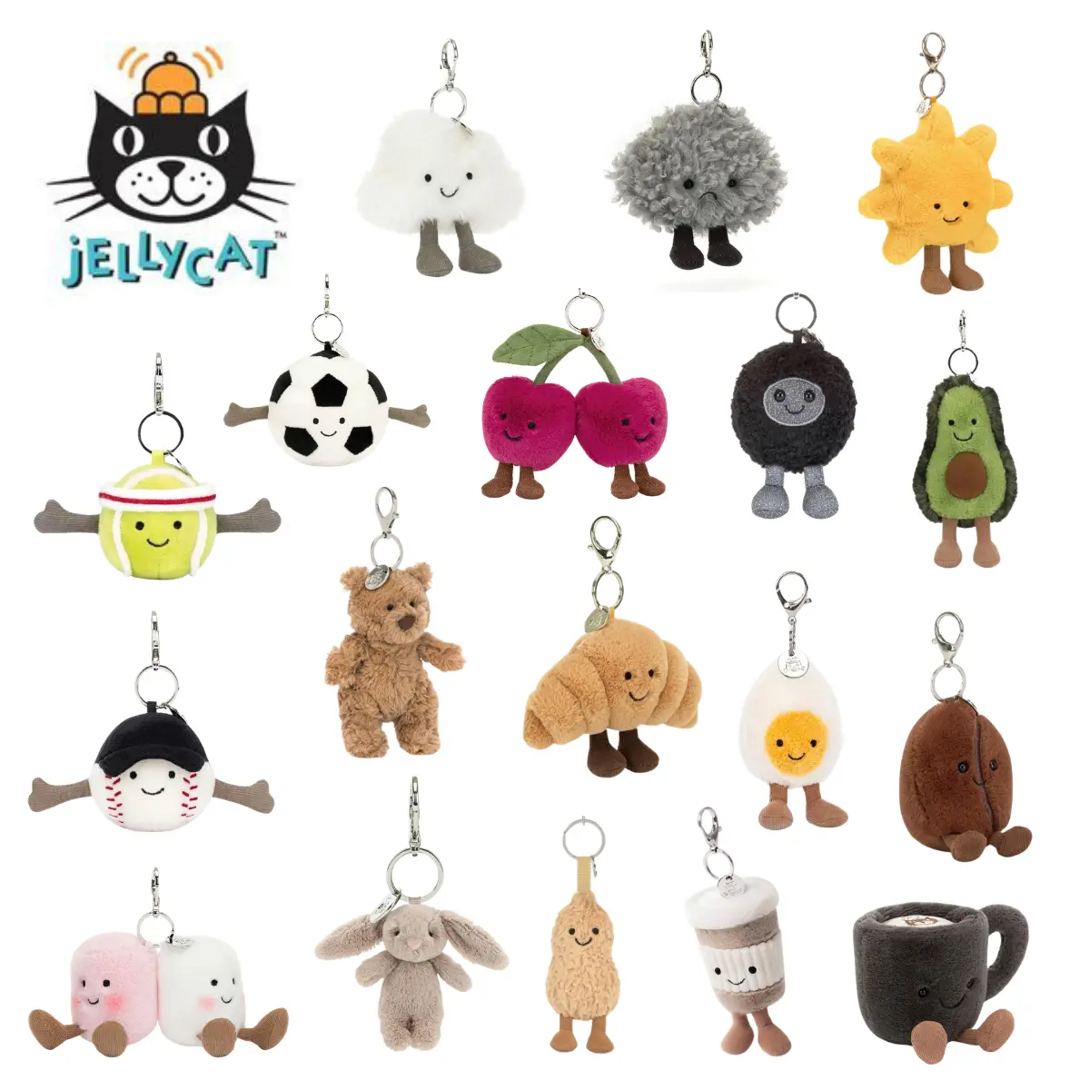New Jellycat Collectible Plush Keychain - Cute Animal/Food Stuffed Charm, Hanging Pendant for Car/Backpack, Gift Accessory