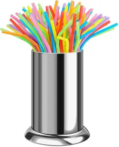 Straw Holder, Stainless Steel Kitchen Utensil Coffee Stirrers Holder for Commercial and Home Use 6.7" x 4.9", Silver