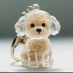 2026 Transparent Acrylic Pet Hair Storage Box Pendant Keychain - Cute Sitting Pose, Sturdy Durable, with Chain - Dog Lovers' Pet Keepsake Gift for Key/Bag Storage, Home Use