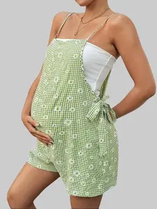 DANLIEN Pregnant Women Striped & Bow Print Casual Jumpsuit