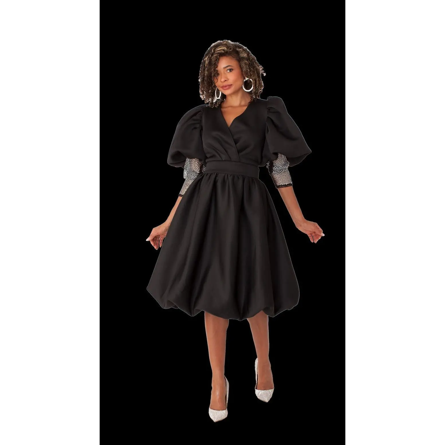 For Her NYC 82217 Puff Sleeve Scuba Dress