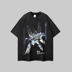 Vintage Washed Gundam Unicorn T-Shirt | Heavyweight Cotton Mecha Streetwear | Oversized Graphic Tee for Men & Women, Trendy Cyber Y2K Top