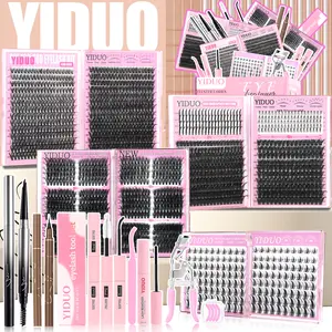 1800 Pcs False Eyelash Cluster Kit, Eyelash Bonding Tools, DIY Eyelash Extensions, Bottom/Spiky/Volume/40D/60D/80D Eyelash Glue Extension, D-Curl 10 Styles, with Double-ended Eyebrow Pencil, Waterproof Eyeliner, Bond and Seal Kit